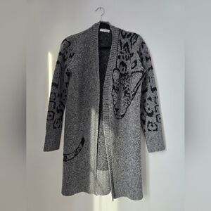 Anthropologie Gray Animal Print Cardigan